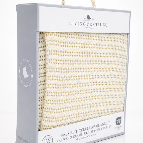 Living Textiles – Bassinet Cotton Cellular Blanket (Natural White)